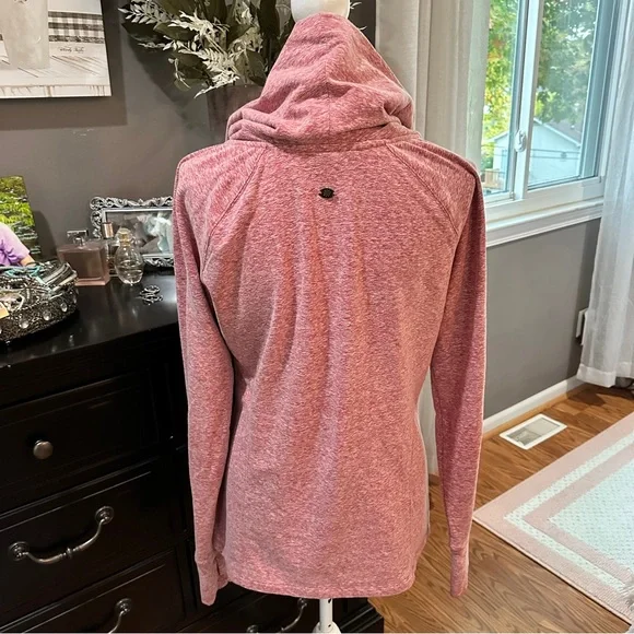 Athleta Cozy Cowl Neck Pullover Top Heathered Pink Thumbholes Size L - Picture 8 of 16